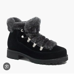 J. Crew Black Boots with Charcoal Fur
